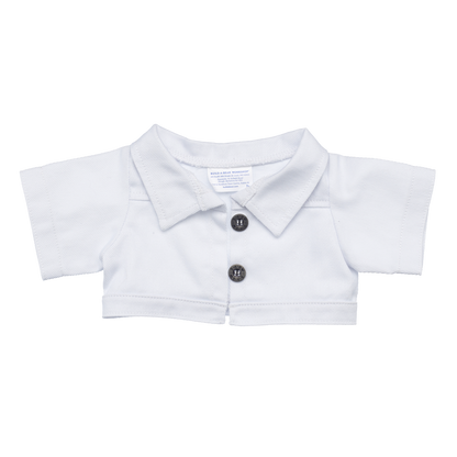 White cropped polo shirt with buttons on a white background