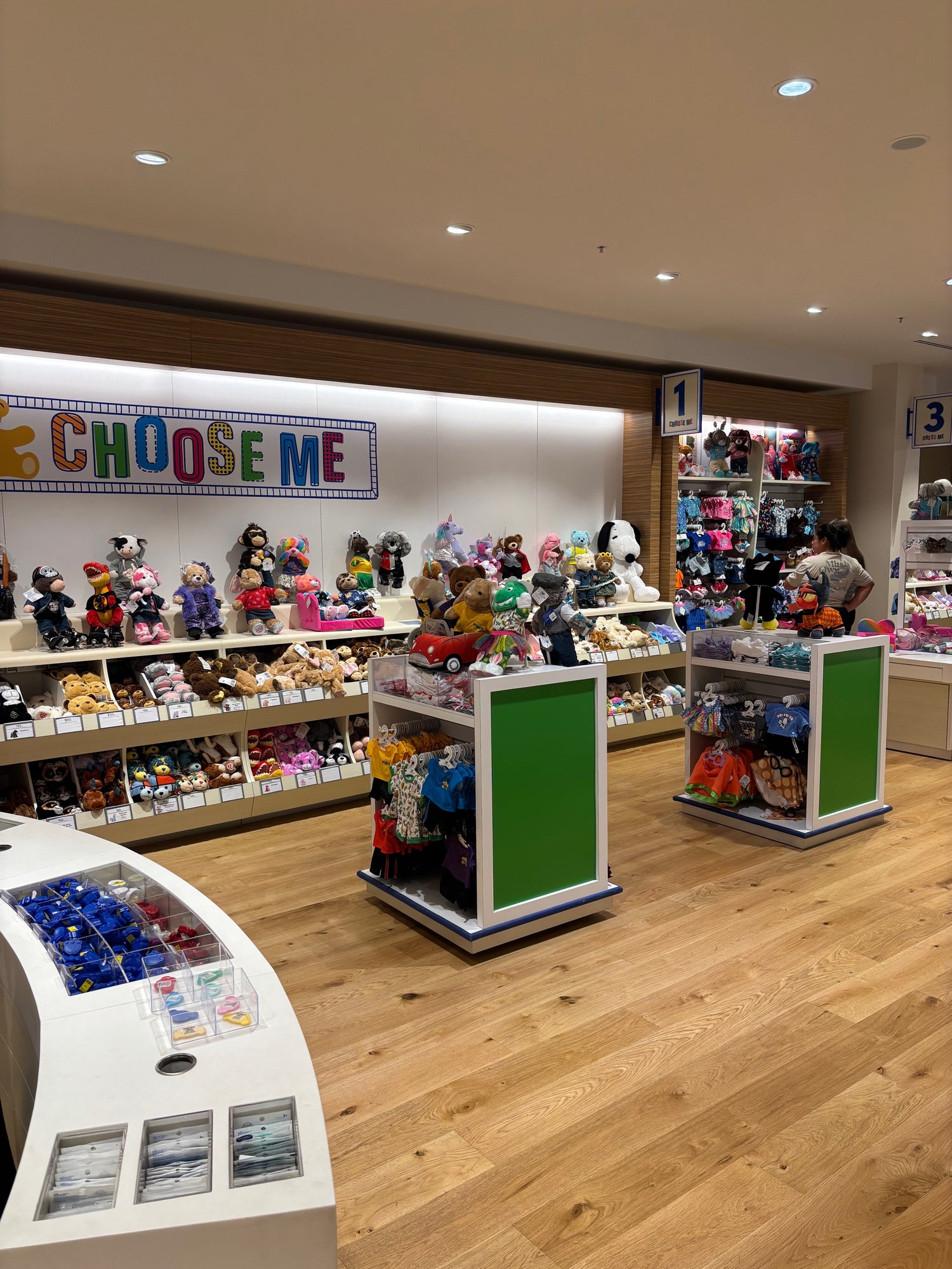 Toy store display with various toys on shelves and a 'Choose Me' sign.